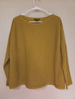 Eileen Fisher Wool Mustard Ribbed Knit Women's Sweater